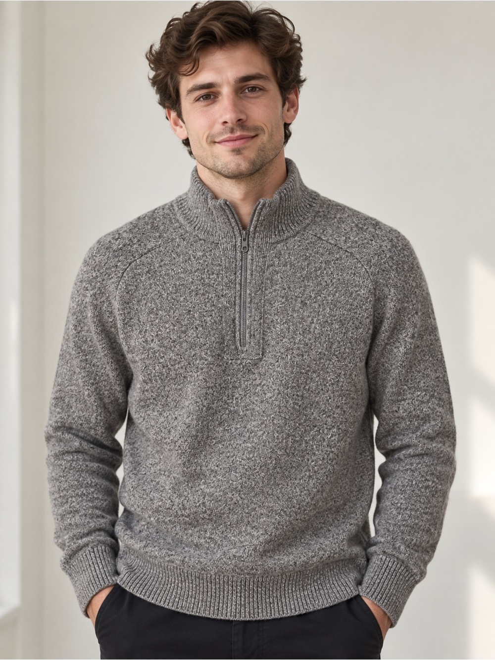 Country Road Men’s 100% Wool Quarter-Zip Sweater Gray Size L